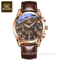 OLEVS Watch 2871 Multifunctional Sports Fashion Genuine Leather Wristwatch Chronograph Waterproof Luminous Men's Watch